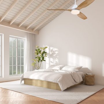 מאוורר תקרה מעץ טבעי SACRAMENTO לבן/עץ עם תאורה של המותג ווסטינגהאוס