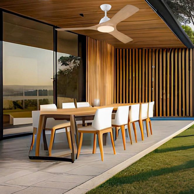 מאוורר תקרה לפרגולה ווסטינגהאוס ג'סיקה בצבע לבן עץ עם שלט ותאורה